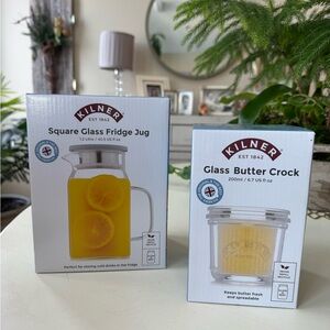 Kilner Square Glass Fridge Jug and Butter Crock Set